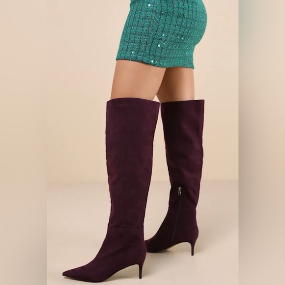 NWOT Eggplant Suede Pointed-Toe Over-the-Knee Boots - Picture 2 of 5